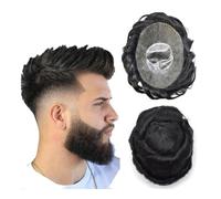 Toupet pour hommes Hommes toupet perruques de cheveux humains pleine 0.014 cm système de cheveux unité humaine Remy postiche meilleurs cheveux hommes perruque avec noeuds Perruques(Black,6x8)