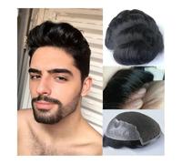 Toupet pour hommes Perruque de remplacement de cheveux humains for hommes, système de postiche, toupet, dentelle suisse faite à la main avec Base Perruques(Medium Brown,7x9)