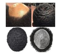 Toupet pour hommes Perruque toupet bouclée for hommes, peau fine, 0.06-0.08mm, prothèse capillaire masculine, cheveux indiens Remy, unité de système de perruque Perruques(25mm Curly,8x10)