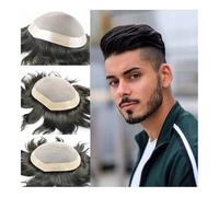 Toupet pour hommes Pièces de cheveux 100% hommes humains toupet système de remplacement de cheveux humains toupet mâle prothèse de cheveux Mono naturel hommes perruque Perruques(Off black,6x8)