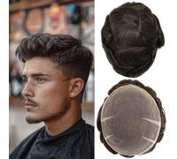Toupet pour hommes Système complet de cheveux en dentelle suisse pour hommes cheveux humains Respirant Hommes Toupet Racine Blanchiment Nœud Naturel 90% Densité Hommes Dentelle Perruque 8X10（#2）