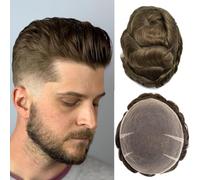 Toupet pour hommes Système complet de cheveux en dentelle suisse pour hommes cheveux humains Respirant Hommes Toupet Racine Blanchiment Nœud Naturel 90% Densité Hommes Dentelle Perruque 8X10（#6）
