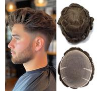Toupet pour hommes Système complet de cheveux en dentelle suisse pour hommes cheveux humains Respirant Hommes Toupet Racine Blanchiment Nœud Naturel 90% Densité Hommes Dentelle Perruque 8X10（#4）