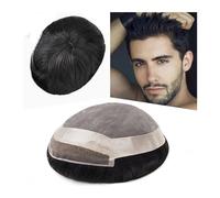 Toupet pour Hommes Toupet for hommes Lace Front & Mono Top Système de cheveux humains avec PU autour, Prothèse capillaire masculine durable à vague naturelle for Perruque Homme