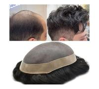 Toupet pour hommes Toupet peau autour for hommes, système de remplacement de cheveux en dentelle Mono Fine, cheveux humains Perruques(Jet black,7x9)
