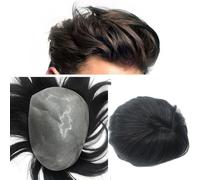 Toupet pour hommes Toupets 4mm-6mm PU perruque de cheveux humains indien Remy cheveux hommes toupet vague droite système de cheveux for hommes Perruques(20mm Wave,5x7)
