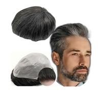 Toupet pour hommes Yanahair - toupet de prothèse en Poly peau PU 0.04 for hommes, système de remplacement de cheveux lisses, 100% vrais postiches humains européens Postiche pour hommes(Black and grey)