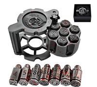 Toupie de dés en métal Style Cyberpunk pour Set DND, avec boîtier Rotatif en Forme de Barillet de Revolver, dés polyédriques 7-en-1 D&D et Coffret Cadeau (Taches de Sang)