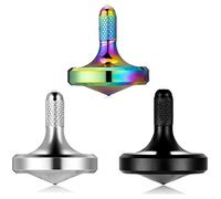 Toupie en métal en Acier Inoxydable, Jouet de décompression EDC Bien conçu, Parfaitement équilibré, Aide à réduire Le Stress, l'anxiété (3PCS Noir+Argenté+Iridescent/S)