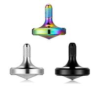 Toupie en métal en Acier Inoxydable, Jouet de décompression EDC Bien conçu, Parfaitement équilibré, Aide à réduire Le Stress, l'anxiété (3PCS Noir+Argenté+Iridescent/M)