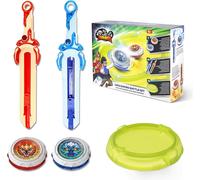 Toupies Battle Arena Set,toupie Enfants 2PCS,toupie Jouets avec Mini Lanceur d'épée,battling Tops pour Enfants garçons et Filles 5 6 7 8 9 10 11 12 Ans et Plus