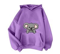 TOUPKO Joli sweat à capuche koala pour femme - Motif animal de dessin animé Kawaii - Ample et décontracté - Manches longues, violet, Medium