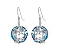 TOUPOP Boucles d'oreilles arbre de vie en argent sterling avec lettres initiales en forme de goutte - Cadeau d'anniversaire pour femme, femme, petite amie, pour un anniversaire, Moyen, Argent sterling