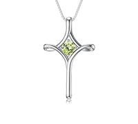 TOUPOP Collier avec pendentif en forme de croix en argent sterling 925 avec pierre de naissance - Cadeau pour elle, épouse, petite amie, mère, cadeau d'anniversaire, cadeau de Noël pour femme, taille