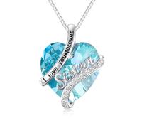 TOUPOP Collier en argent sterling 925 avec pierre de naissance pour sœurs - Bijoux en forme de cœur en cristal pour femme - Cadeau de Noël ou d'anniversaire pour sœur ou amie, taille unique, Argent