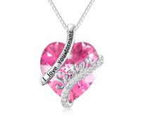 TOUPOP Collier en argent sterling 925 avec pierre de naissance pour sœurs - Bijoux en forme de cœur en cristal pour femme - Cadeau de Noël ou d'anniversaire pour sœur ou amie, taille unique, Argent