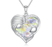 TOUPOP Collier pour maman en argent sterling 925 avec pendentif en forme de cœur et pierre de naissance en cristal - Cadeau pour mère/épouse pour anniversaire, Saint-Valentin, fête des mères
