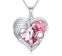 TOUPOP Collier pour maman en argent sterling 925 avec pendentif en forme de cœur et pierre de naissance en cristal - Cadeau pour mère/épouse pour anniversaire, Saint-Valentin, fête des mères