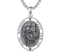 TOUPOP Collier Saint Michel en argent sterling 925 avec pendentif « Protect Us Saint » pour homme et femme - Médaille de Saint - Cadeau pour Noël et fête des pères, 32mm, Argent sterling, Pas de gemme