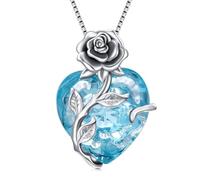TOUPOP Colliers pour femme en argent sterling 925 avec pendentif en forme de cœur et rose avec pierre de naissance, cadeau d'anniversaire pour femmes et filles, taille unique, Argent sterling, Cristal