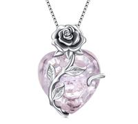 TOUPOP Colliers pour femme en argent sterling 925 avec pendentif en forme de cœur et rose avec pierre de naissance, cadeau d'anniversaire pour femmes et filles, taille unique, Argent sterling, Cristal