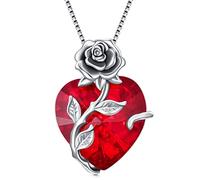 TOUPOP Colliers pour femme en argent sterling 925 avec pendentif en forme de cœur et rose avec pierre de naissance, cadeau d'anniversaire pour femmes et filles, taille unique, Argent sterling, Cristal