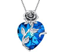 TOUPOP Colliers pour femme en argent sterling 925 avec pendentif en forme de cœur et rose avec pierre de naissance, cadeau d'anniversaire pour femmes et filles, taille unique, Argent sterling, Cristal