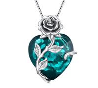 TOUPOP Colliers pour femme en argent sterling 925 avec pendentif en forme de cœur et rose avec pierre de naissance, cadeau d'anniversaire pour femmes et filles, taille unique, Argent sterling, Cristal