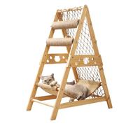 Tour à chat en bois avec filet d'escalade, griffoir en sisal et hamac - Grand arbre à chat triangulaire stable de 85,1 cm pour chats d'intérieur