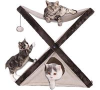 Tour à chat spacieuse en bois - Arbre à chat de type X avec tapis en rotin, griffoir en sisal, cadre d'escalade et niche confortable pour petits chats - Utilisation quatre saisons - Design lumineux