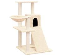 Tour à chat tout-en-un avec maison, hamac, échelle et plateformes - 82 cm - Arbre à chat en peluche crème avec colonnes en sisal naturel pour escalade, aiguiser les griffes