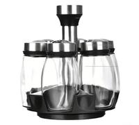 Tour à épices rotative à 6 bouteilles avec récipients en verre et mécanisme pivotant de précision pour une récupération rapide et un affichage soigné des ingrédients (pot d'assaisonnement blanc)