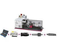 Tour à métaux d'établi hauteur des pointes 75 mm entre-pointes 265 mm alésage 11 mm 0,45 kW 230V avec accessoires Optiturn TU1503V PACK