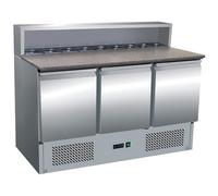 Tour à Pizza Réfrigéré 3 Portes - Plan de Travail en Granit - Top à Ingrédients GN 1/6 - 330L - Température -2°/+8°C - Idéal pour Pizzerias et Restaurateurs