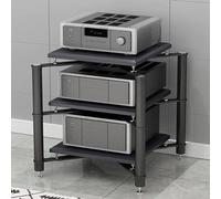 Tour audio/vidéo 1/2/3/4 couches, support audio multifonctionnel avec pieds amortisseurs, armoire de composants en acier et bois, meuble de rangement multimédia stéréo(Black,3Tier)