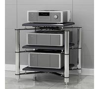 Tour audio/vidéo 1/2/3/4 couches, support audio multifonctionnel avec pieds amortisseurs, armoire de composants en acier et bois, meuble de rangement multimédia stéréo(Silver,3Tier)