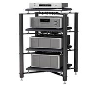 Tour audio/vidéo 1/2/3/4 couches, support audio multifonctionnel avec pieds amortisseurs, armoire de composants en acier et bois, meuble de rangement multimédia stéréo(Black,4Tier)