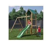Fungoo Aire de jeux Lucas – Tour de jardin en bois avec toboggan et balançoire double – Multicolore