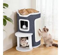 Tour Chat 4 étages, Tour griffoir Chat avec griffoir et Plate-Forme, 3 cavités + Plate-Forme d'observation avec 2 passerelles, tonneau pour Chat avec Balle, Solide et Moelleux, 43 x 89 cm, Gris