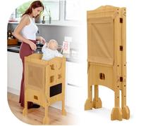 Tour d Observation Enfant - Tour d’Apprentissage Pliable avec Filet de sécurité à 360° - 1-3 Ans - Learning Tower extrêmement Stable et Massif - Livré préassemblé (Bois)