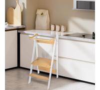 Tour d Observation Enfant, Tour Montessorienne d'apprentissage Pliable Multi-usages Tour d'apprentissage en Bois Naturel de Bouleau, Pliable, Sécurité-88 * 45 * 45 cm-Blanc