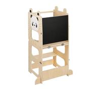 Tour d'apprentissage 3 en 1, Pliable, Tour d'observation pour Enfants Montessori Learning Bois Naturel Kitchen Helper avec Tableau Noir et Blanc,Table et Chaise pour Enfant, 87 × 42 × 38,5 cm, Panda