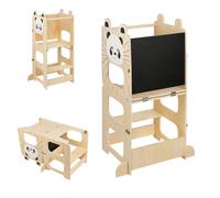 Tour d'apprentissage Montessori 3 en 1, convertible dans une table pour enfants avec chaise - Tabouret de cuisine et chaise sur pied Fox