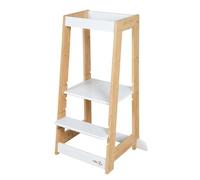 Tour d'Apprentissage Montessori - ROBA - Bambou FSC® - Réglable en Hauteur - Supporte 80 kg - Blanc / Naturel