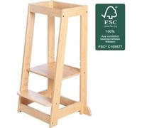 Tour d'apprentissage Montessori - ROBA - Bambou - Réglable sur 3 niveaux de hauteur - Jusqu'a 80 Kg - Naturel