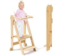 Tour d'apprentissage Pliable, Tour Montessori actualisée, 3 hauteurs réglables, Tabouret de Cuisine en Bois Naturel pour Les Enfants de 1 à 6 Ans (capacité de 50 kg)