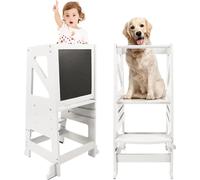 Tour d'apprentissage pour enfants avec niveaux réglables en hauteur, tableau à craies pour dessiner, blanc