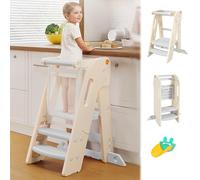 Tour d'apprentissage pour Enfants, Pliable, Tour d'observation équipée de barrières, Réglable en Hauteur, Tour d Observation Enfant pour Cusine|Salle de Bain|Chambre à Coucher, 1,5 à 6 Ans (Blanc)