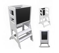 Tour d'apprentissage Relaxdays 2 Niveaux, Tableau Noir, Anti-basculement, 1 an +, 86 x 40 x 44 cm, Aide Debout, Blanc