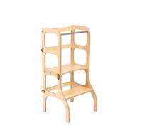 Bureau enfant - Tour d'observation enfant - Marche pied enfant type Montessori, fonction siège, hauteur 45 cm, tour d’apprentissage, pliable, bois de bouleau, vernis UV, noir, ferrures en laiton